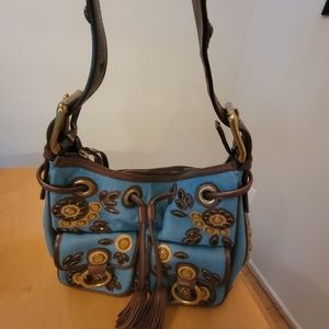 Isabella Fiore Leather and Canvas Studded Shoulder Bag